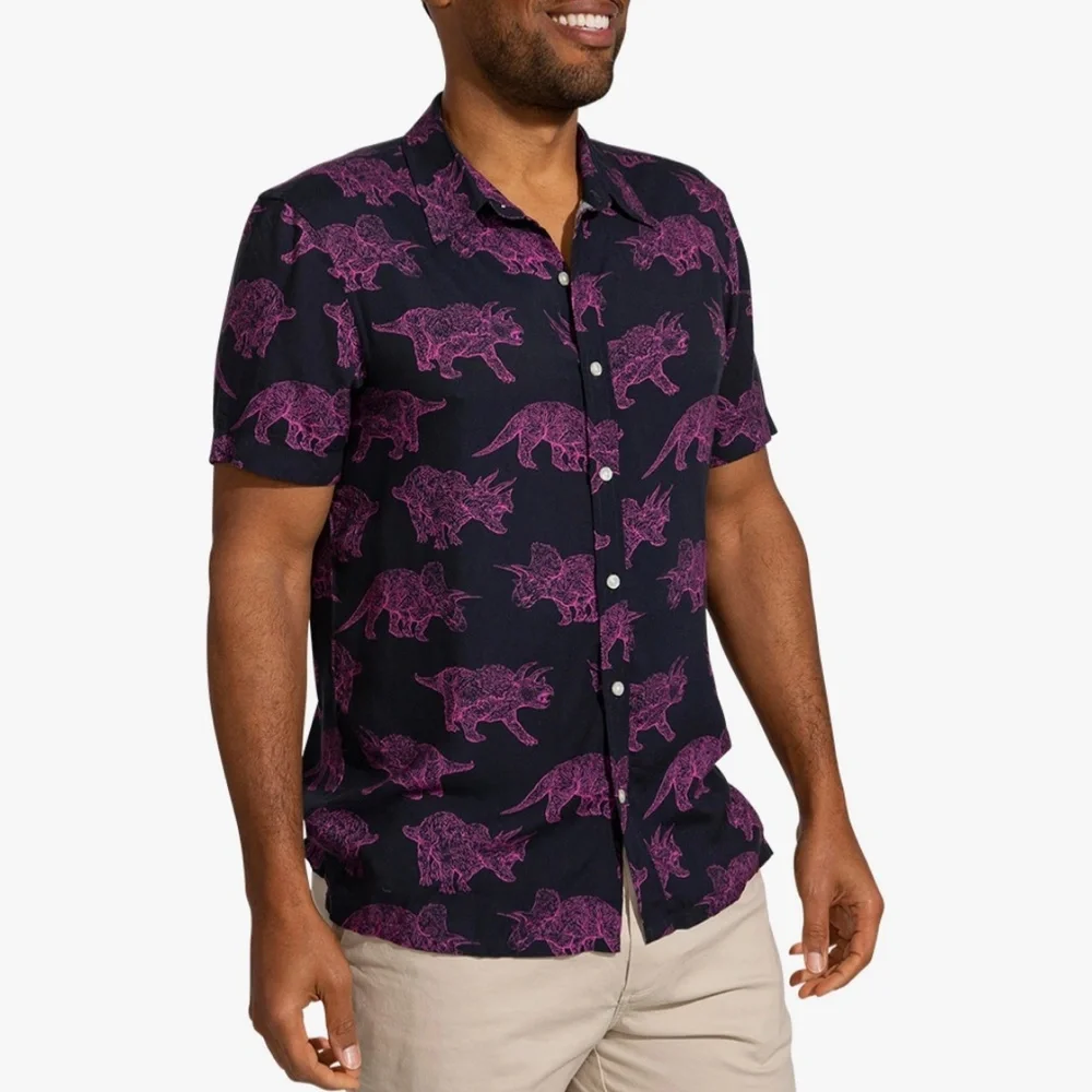 CHUBBIES Men's The Pink Triceratop (Rayon Full-Button) - L - Picture 5 of 12